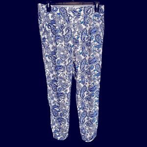 ONE5ONE Size Large Blue Paisley Front Pleats & Pockets Elastic Cinched at Ankle